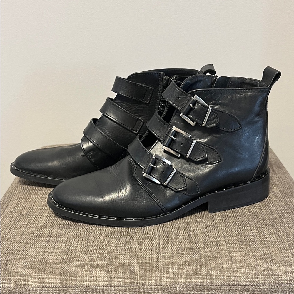 Little Burgundy Leather Buckle Ankle Boots 7.5